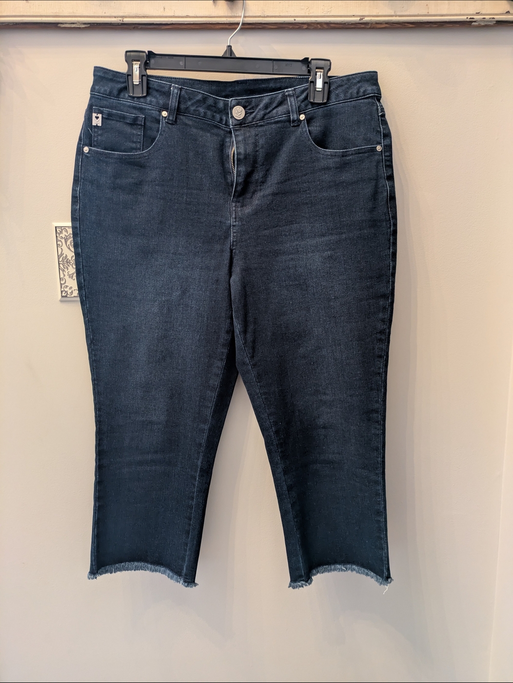 Kim Gravel Dark Indigo Frayed Hem Capris